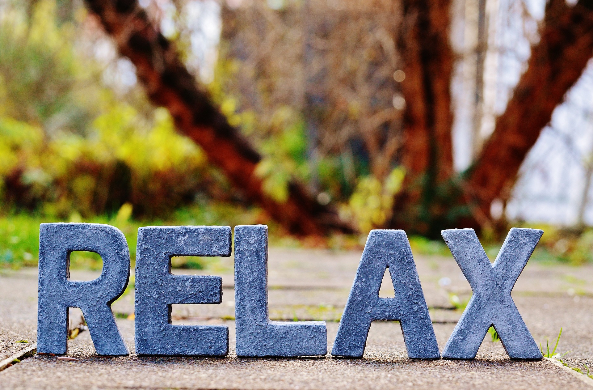 The word "RELAX" in block letters. Image credit: Alexas_Fotos at Pixabay.